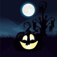 Halloween dark night scene with pumpkin vector