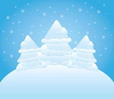 merry christmas card with snowy forest scene vector