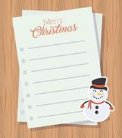 merry christmas card with cute snowman character vector