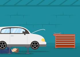 Mechanic man working on a car vector