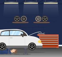 Mechanic man working on a car vector