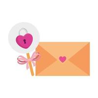 padlock in shape heart in stick with envelope vector