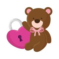 cute teddy bear with padlock isolated icon vector