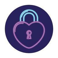 security padlock with heart shaped in neon light vector