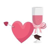 cup champagne and heart with arrow vector