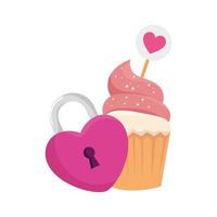 delicious cupcake with padlock isolated icon vector