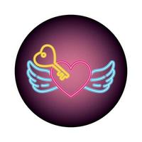 heart with wings in neon light, valentines day vector