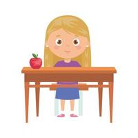 student girl sitting in school desk on white background vector