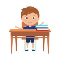 student boy sitting in school desk on white background vector