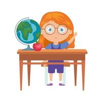 student girl sitting in school desk on white background vector