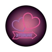 february 14 label in neon light, valentines day vector