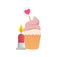 delicioso cupcake con vela icono aislado vector