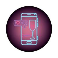 smartphone with speech bubble in neon light, valentines day vector