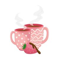 cups coffee with strawberry isolated icon vector