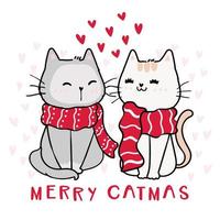 cute happy cats in red Christmas winter scarves vector