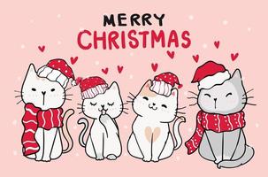 group of kittens in Christmas red hats and scarves vector