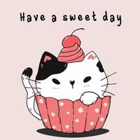 cute white cat in a pink cupcake vector