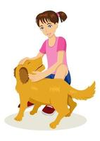 Young Girl With Her Dog vector