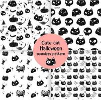 Set of cute funny Halloween seamless patterns with cats vector