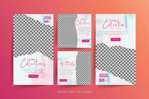 Fashion social media template set with abstract watercolor and torn paper background vector
