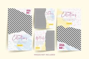 Fashion social media template set with abstract watercolor and torn paper background vector