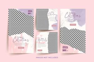 Fashion social media template set with abstract watercolor and torn paper background vector