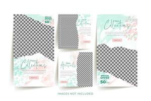 Fashion social media template set with abstract watercolor and torn paper background vector