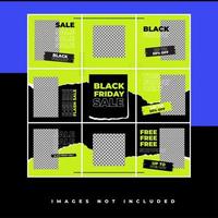 Black friday Social Media Puzzle Template with Hype style and neon color for promotion sale discount vector