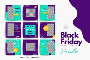 plantilla de rompecabezas de redes sociales de viernes negro colorido de moda para la venta de productos y promoción de descuentos vector