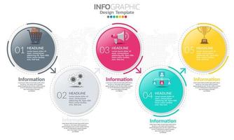 Plantilla de infografía de línea de tiempo con flechas y diseño plano de 5 opciones vector