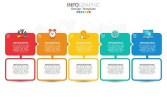 Timeline infographic template with 5 sections vector