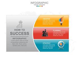 Vector infographic template with three options and icons.