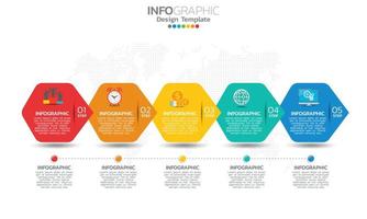 Timeline infographic template with 5 sections vector