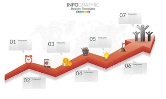 Plantilla de infografía de línea de tiempo con flechas y diseño plano de 7 opciones vector