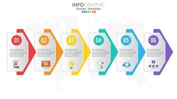 Infograph 6 step color chart diagram, business graph design vector