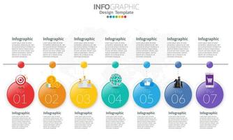 Timeline infographic template with 7 parts vector