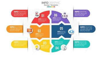 Infograph 6 step color element with circle graphic chart diagram, business graph design. vector