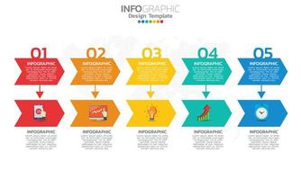 Business timeline infographic elements with 5 sections or steps vector