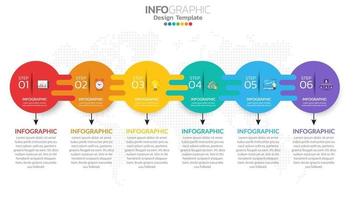 Infograph 6 step color element with circle graphic chart diagram, business graph design. vector