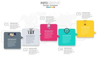 Timeline infographic template with 5 sections vector