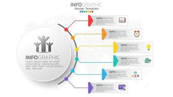 Infograph 6 step color element with circle graphic chart diagram, business graph design. vector