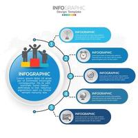 Elementos de infografía empresarial con 5 secciones o pasos, tema azul. vector