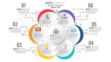 infografía elemento de color de 6 pasos con diagrama de gráfico circular, diseño de gráfico empresarial. vector