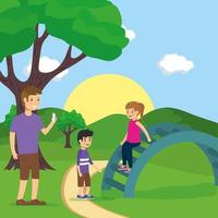 Family doing outdoors activities vector