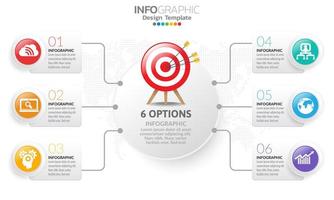 Plantilla de infografía de línea de tiempo con flechas y diseño plano de 6 opciones vector