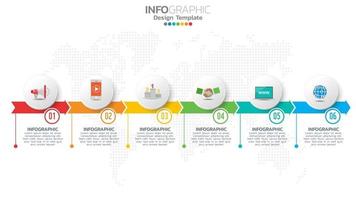 Infograph 6 step color element with arrow, chart diagram, business online marketing concept. vector