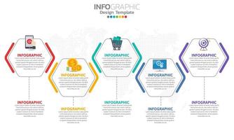 Timeline infographic template with 5 sections vector