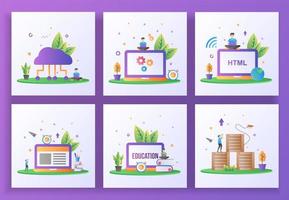 Set of flat design concept. Cloud computing, Maintenance, Web development, E-Learning vector