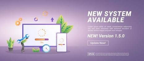 Updating system concept. The process of upgrading to System Update, replacing newer versions. vector