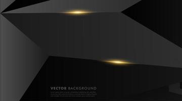 Black gray polygon background with gold light effect vector